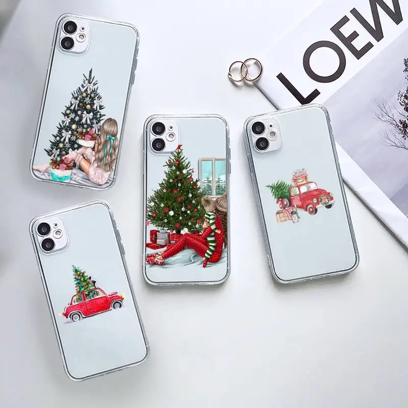 

Christmas girl happy cartoon Phone Case Transparent for iPhone 5 6 7 8 11 12 s mini pro X XS XR MAX Plus