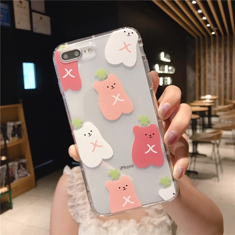 Прозрачный чехол для телефона с милым мультяшным медвежонком и подушкой