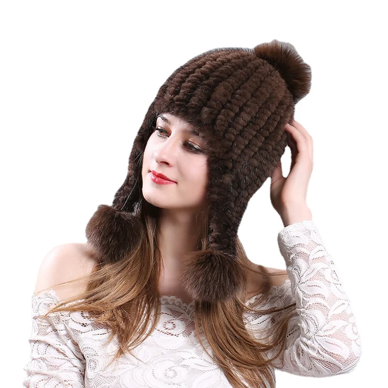 

Осенне-зимняя норковая шапка женская кожаная вязаная шапка теплая модная меховая шапка с защитой ушей утепленная