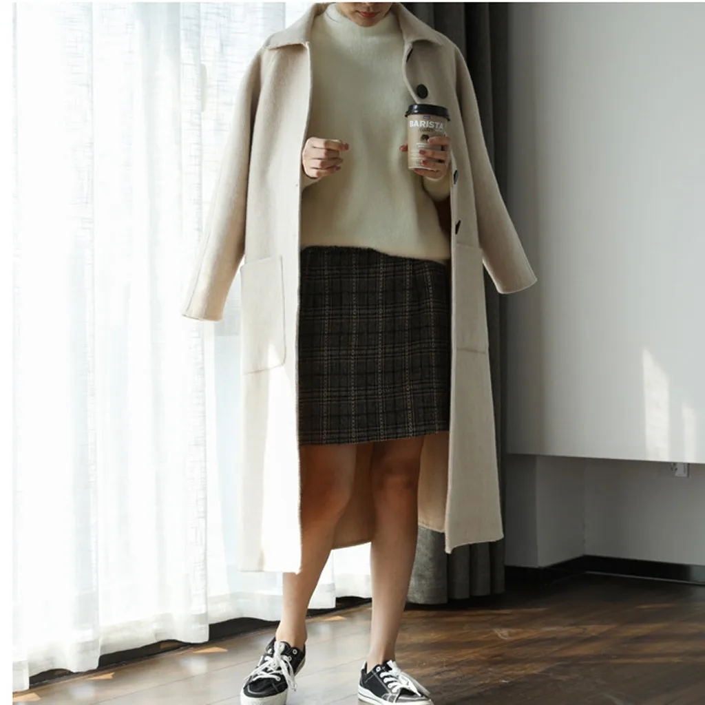 Женское шерстяное пальто SAGACE повседневное облегающее длинное с длинным рукавом