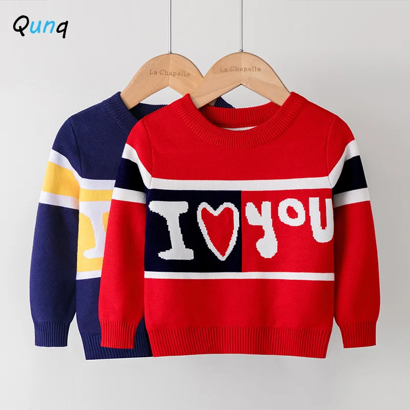 

Qunq Boys Sweater Letter Pattern Knitted Girls Spring Fall Outerwear 2021 New High Quality Boutique Children Pullovers Kids Tops