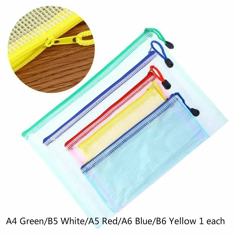 

5pcs Gridding Waterproof Zip Bag Document Pen Filing Products Pocket Folder Office & School Supplies