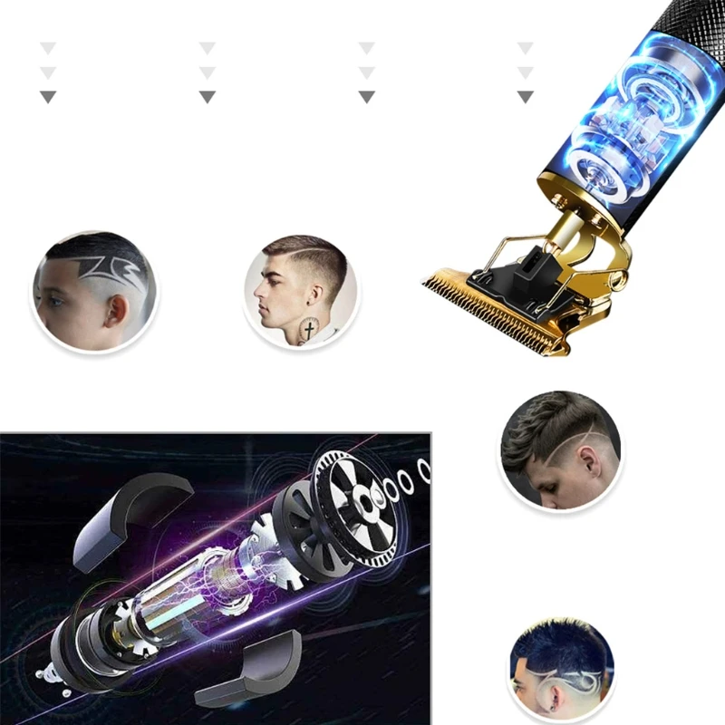 

Professional Hair Clippers Men T-Blade Beard Trimmer Barber Grooming Kit Rechargeable Cordless Haircut Machine