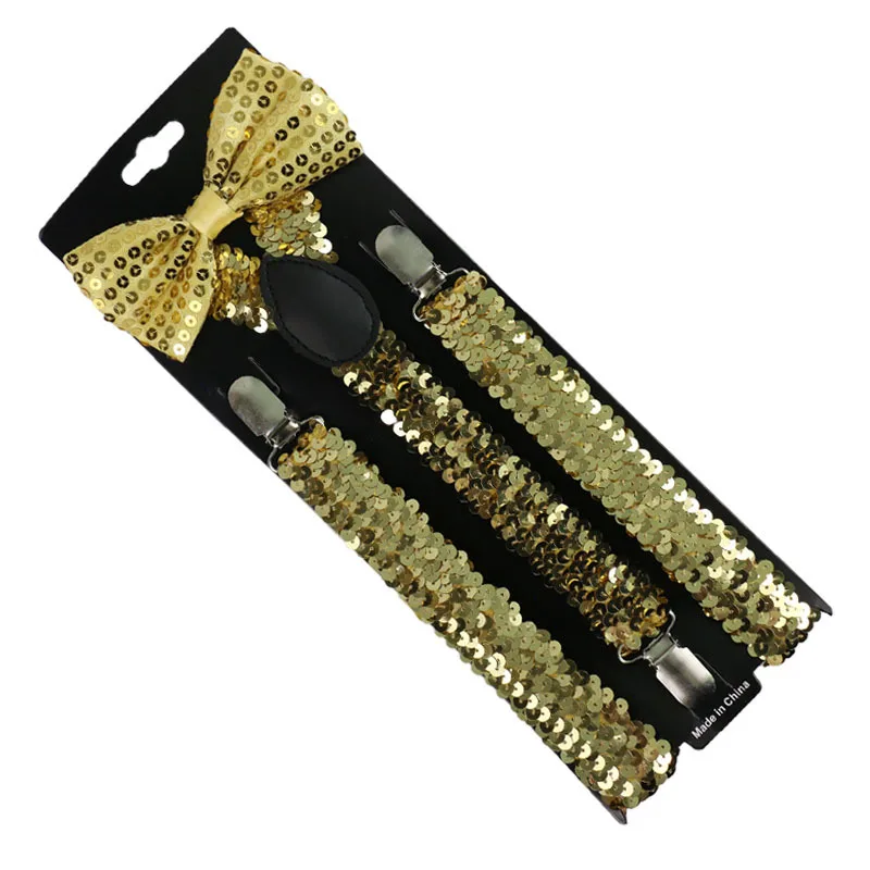 

Women Sequins Adjustable Shoulder Straps Suspender with Bow Tie Set Rave Stage Performance Jazz Dance Costume Accessories