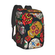 Thermal Backpack Mexican Sugar Skull With Rose Waterproof Cooler Bag Large Insulated Bag Picnic Cooler Backpack Refrigerator Bag