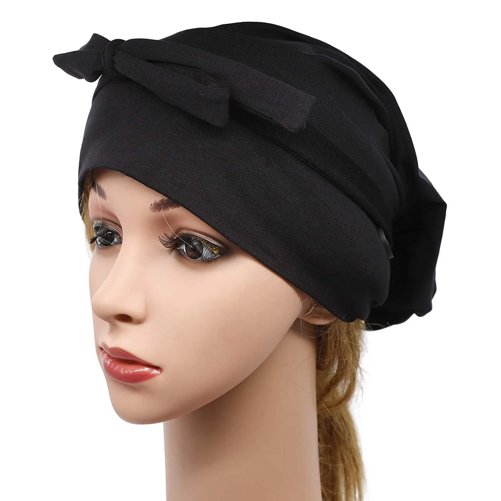 

Working Cap with Buttons for Mask Stretchy Ribbon Tie Ponytail Hats Nurse Cap