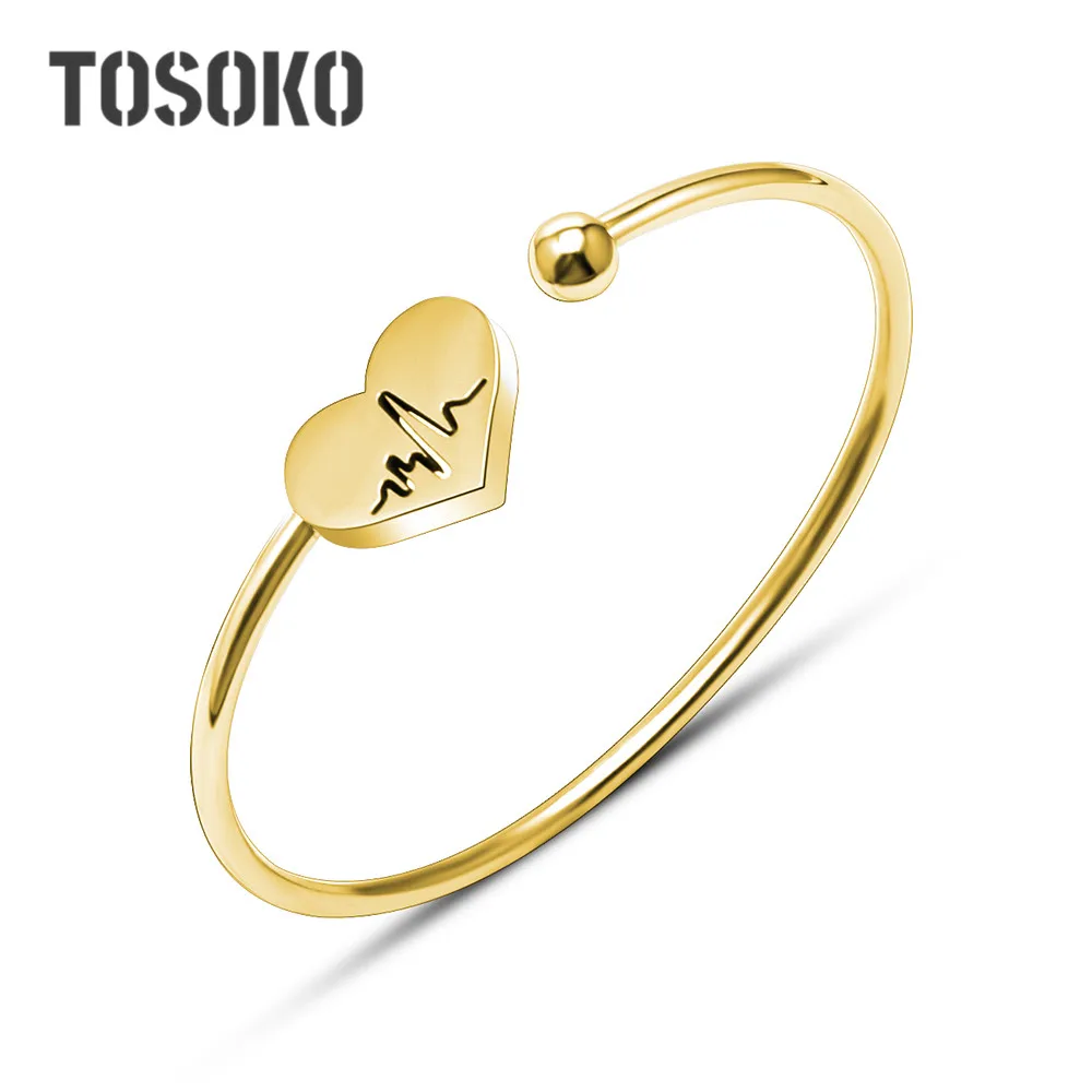 

TOSOKO Stainless Steel Jewelry Peach Heart Elastic Line Bracelet Women's Fashion ECG Twisted Line Bracelet BSZ069