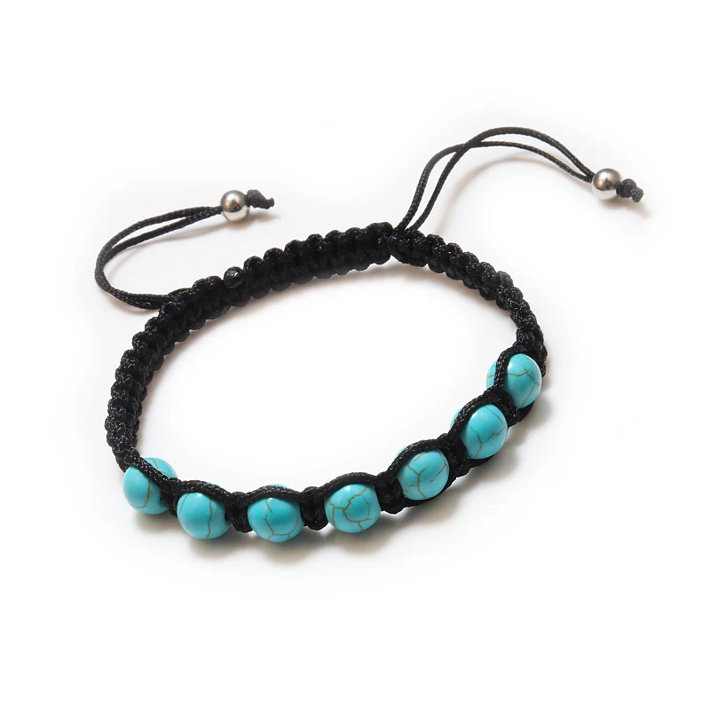 Chakra плетеный браслет из натурального камня с регулируемыми узлами синие и белые