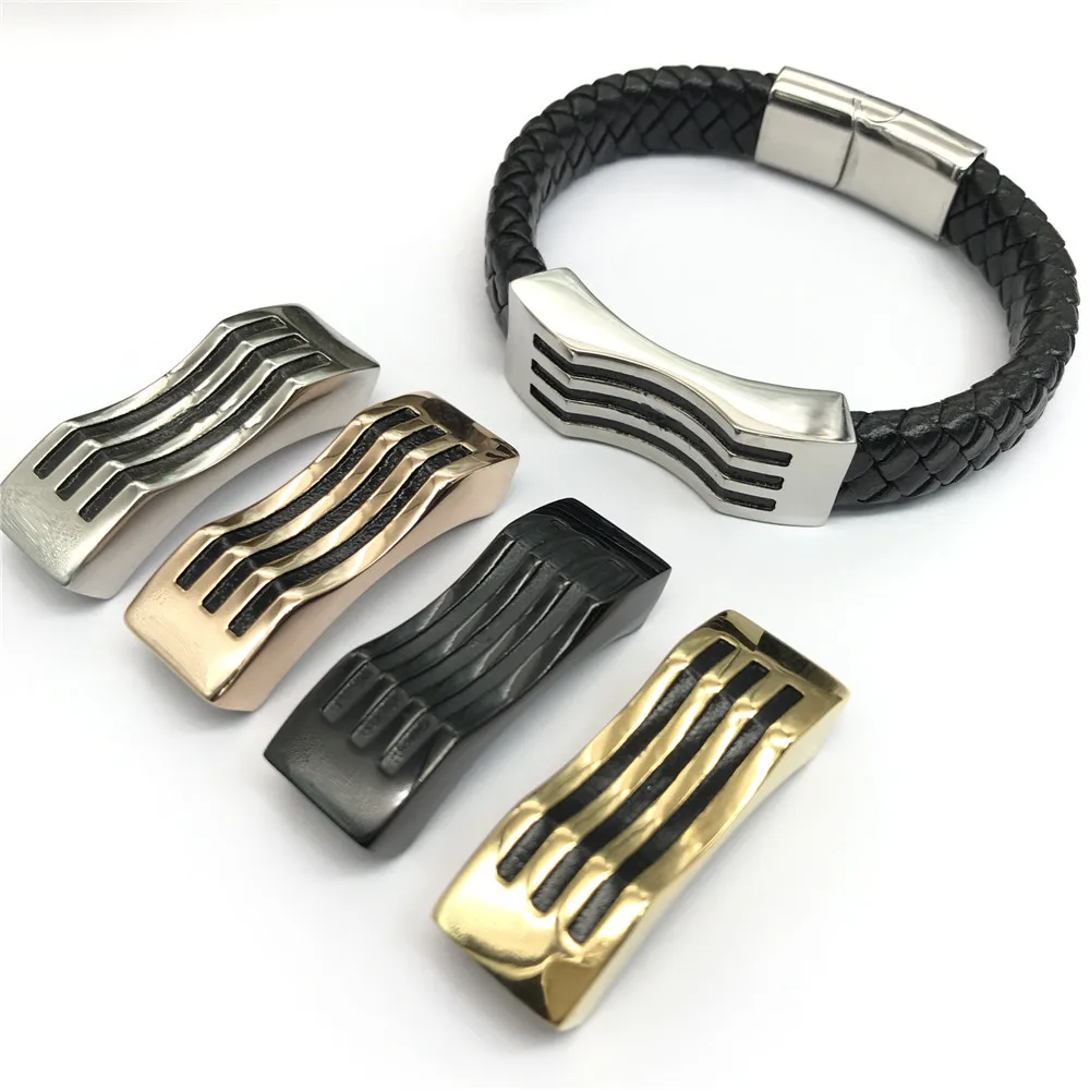 

12*6mm Hole Wave Charm Beads 316l Stainless steel Square Hole Beads Fit Flat Leather Bracelets Men Jewelry Making DIY Beads