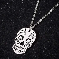 wangaiyao new personality hollow ins necklace pendant stainless steel skull necklace female creative commemoration day small gif