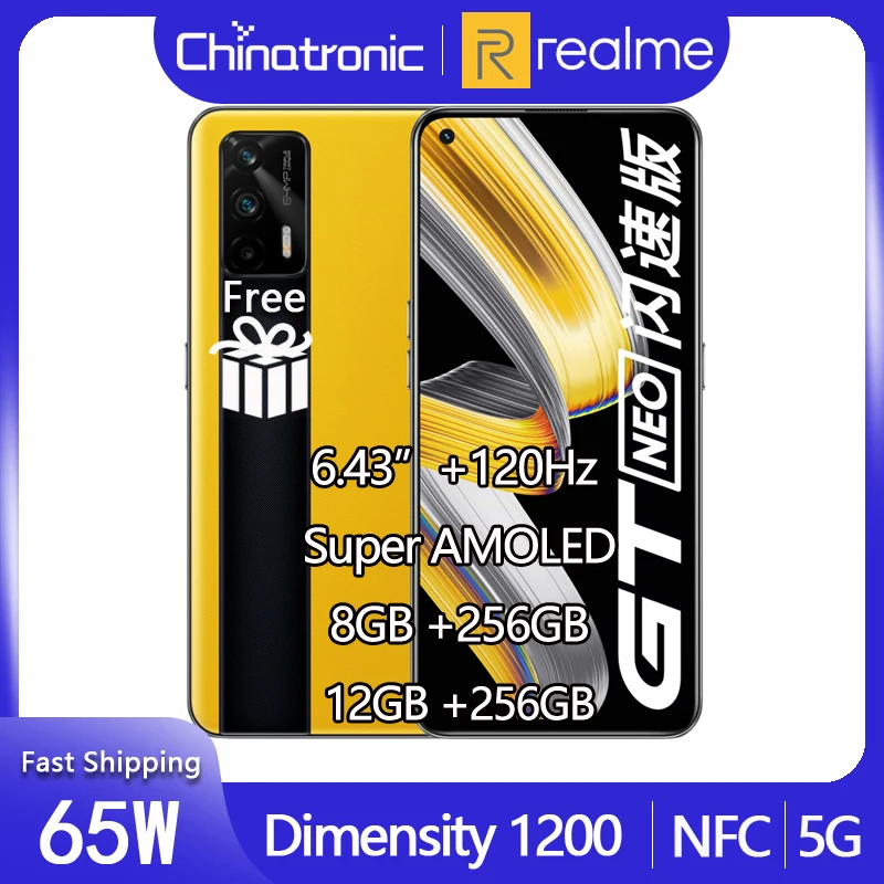 Новый realme GT Neo Flash Edition 256 ГБ 5G мобильный телефон 6 43 &quot120 Гц Super AMOLED Dimensity 1200 Octa Core 65 Вт