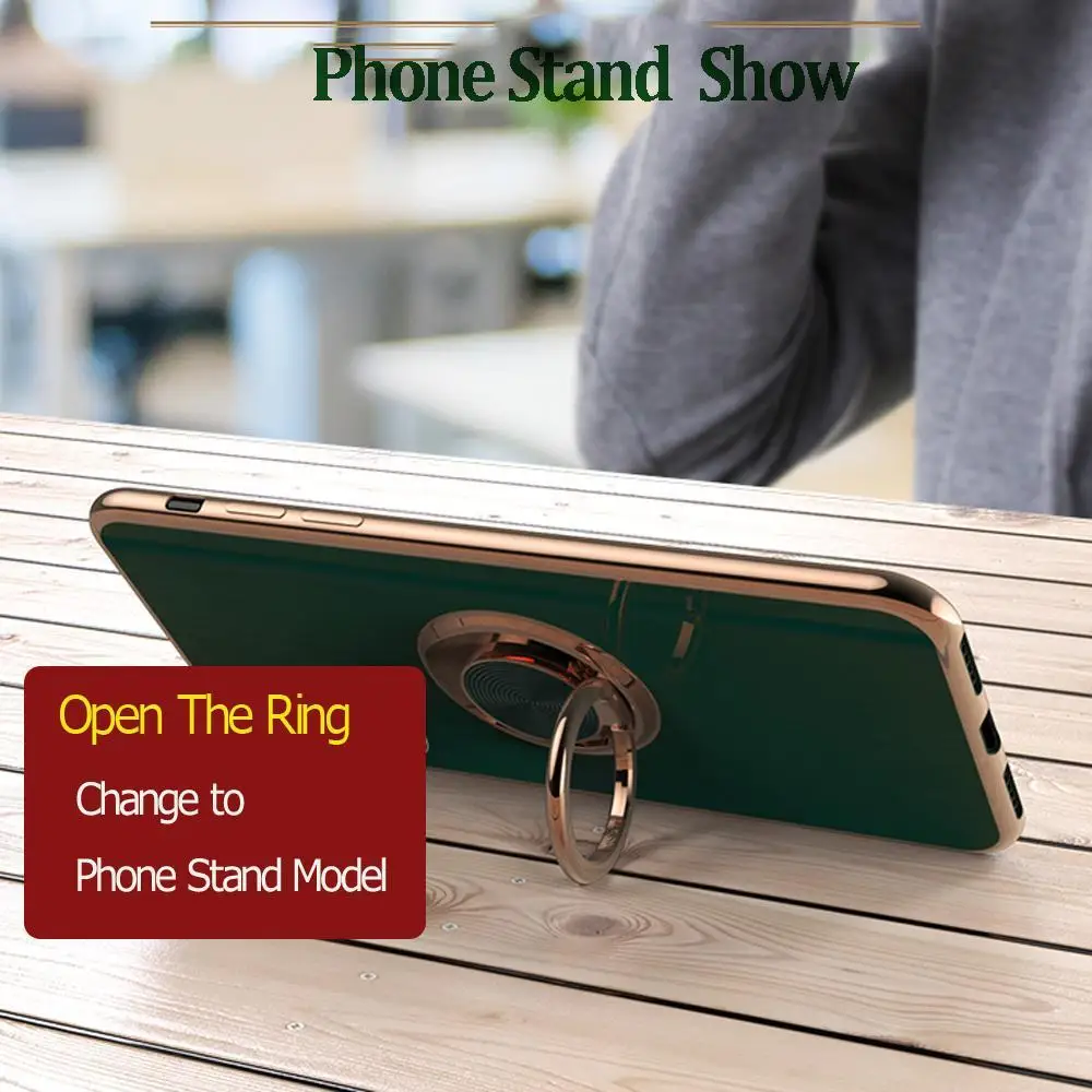

Luxury Ring Case For iPhone 12 11 Pro Max XS XR X S 7 8 Plus SE 2020 Mini Plating Silicone TPU Soft Cover With Ring Holder Stand