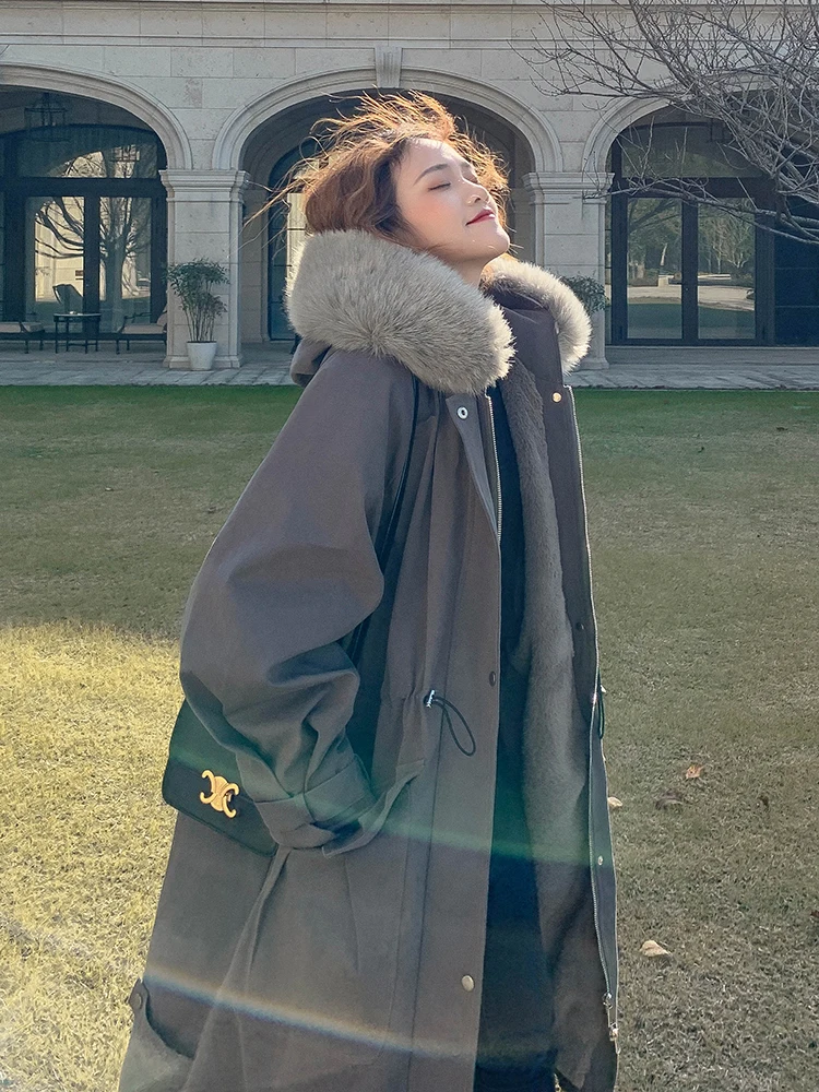 

Coat Windbreaker Cotton Jacket Down Cotton New Winter School Overcomes Women's Medium Length Knee Length Plush Thickened Jacket