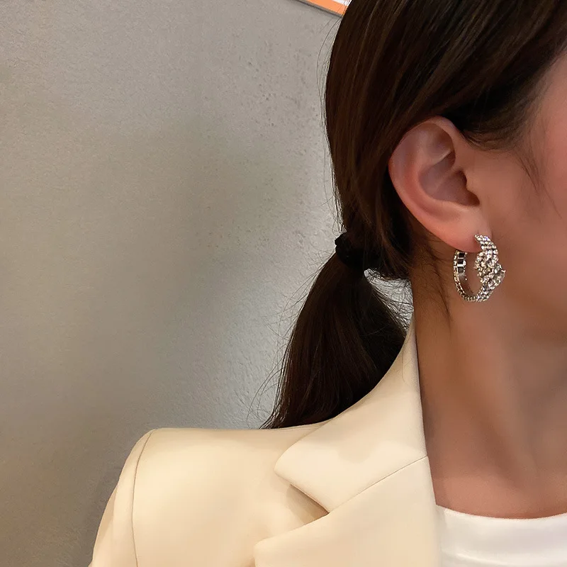 

MOGAKU Multi Style C Shaped Hoop Earrings for Women Fashion Crystal Rhinestone Earring Ladies Party Wedding Trendy Jewelry Girls