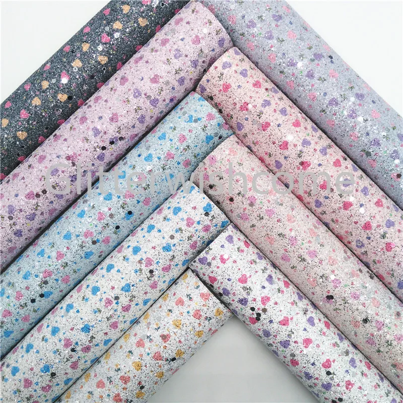 Glitterwishcome 21X29 см А4 Размер синтетическая кожа, сердца блеск с принтом кожа, искусственная из искусственной кожи Ткань Винил для бантов, GM601A