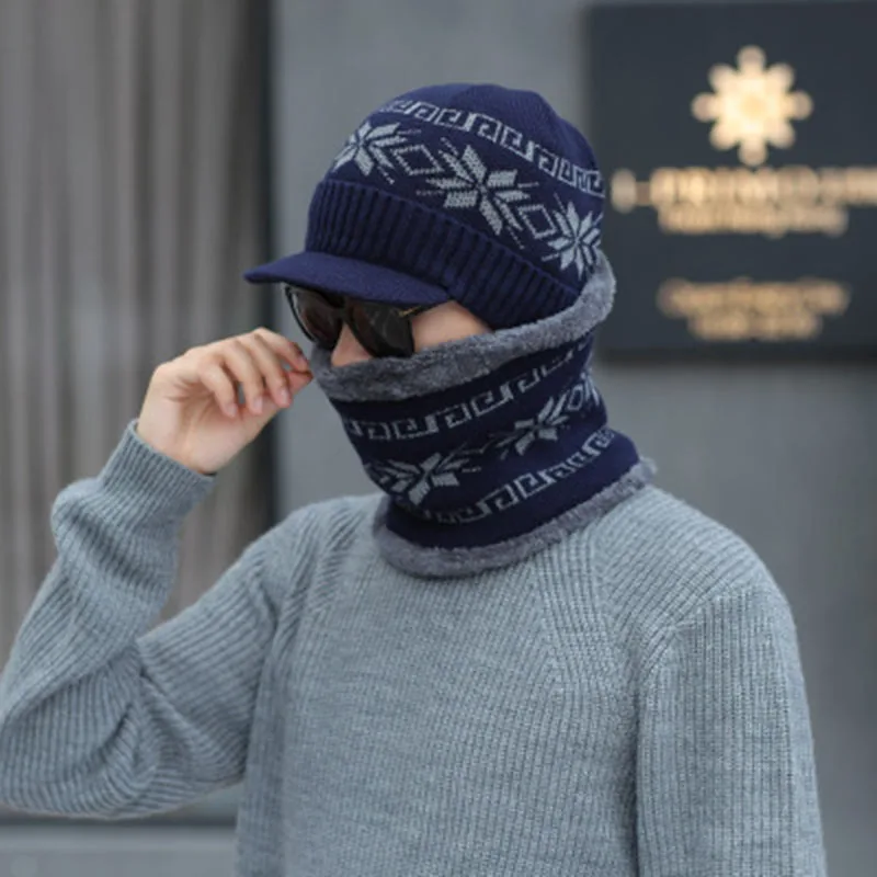 Прямая поставка мужская вязаная шапка шарф s шея теплые зимние шапки для мужчин