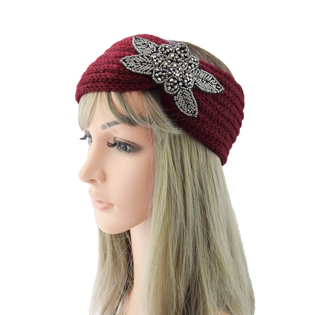 2019 зимняя теплая вязаная повязка на голову с ушами тюрбан женский цветок