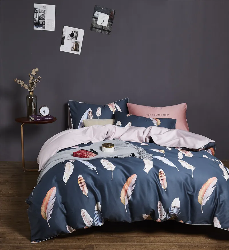 

29Color 4/6Pcs Luxury Egyptian Cotton Bedding Set Queen King size Bright Flamingo Leaf Duvet Cover Bed sheet set Fitted sheet
