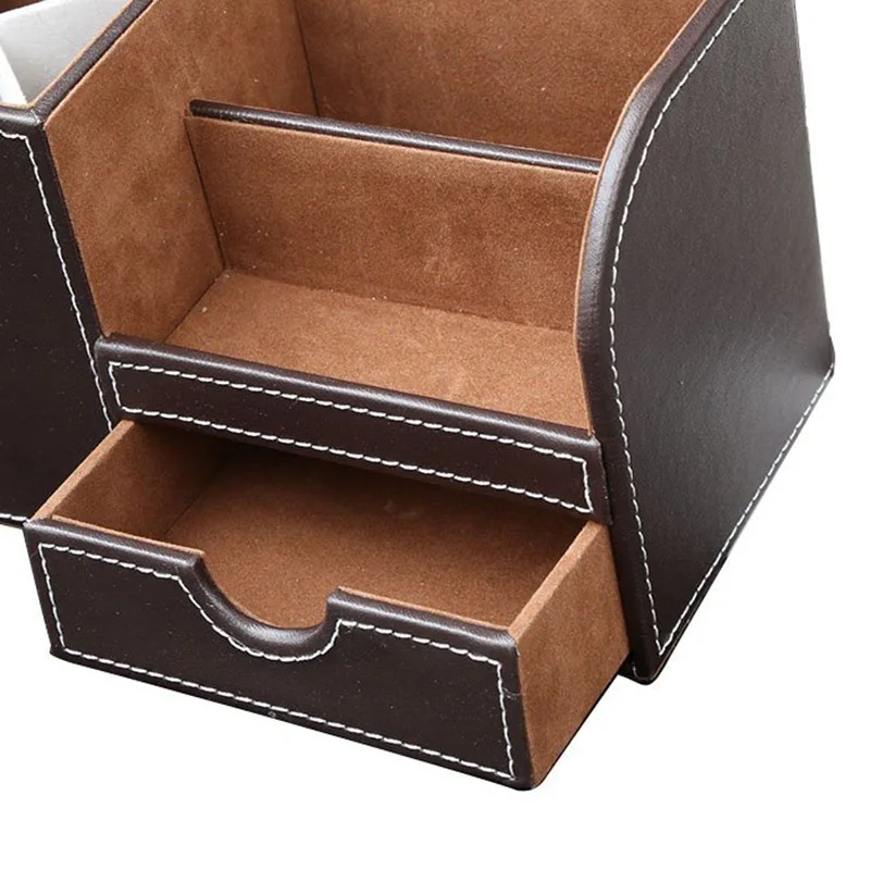 

1pcs PU Leather Multi-function Desk Stationery Organizer Storage Box Pen/Pencil,Cell phone, Business Name Cards Remote Control H