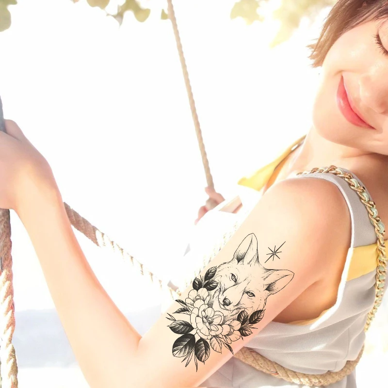 Водостойкая тату наклейка с черепом львом волком лисой лосем драконом Временная