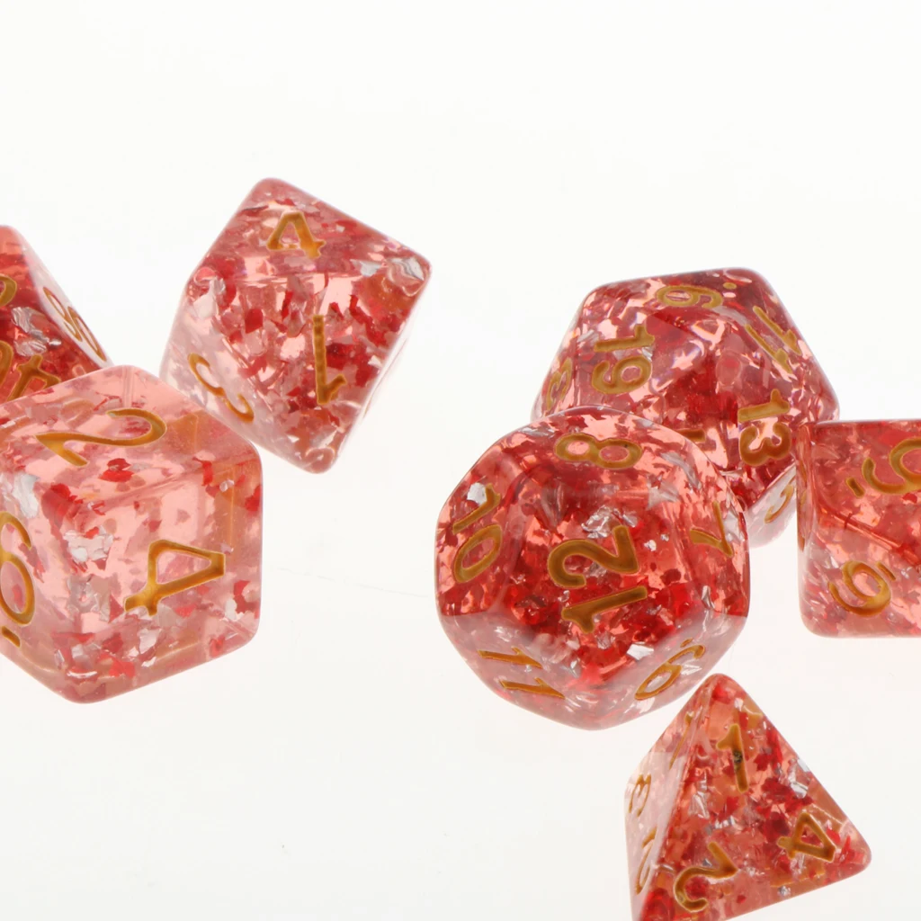 

7 Pieces Acrylic Polyhedral Dice Set Table Game Party Games Transparent Red