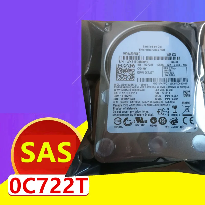

95% Новый оригинальный HDD для Dell 146 Гб 2,5 "SAS 32 Мб 10000 об/мин для внутреннего HDD для сервера HDD для 0C722T WD1460BKFG