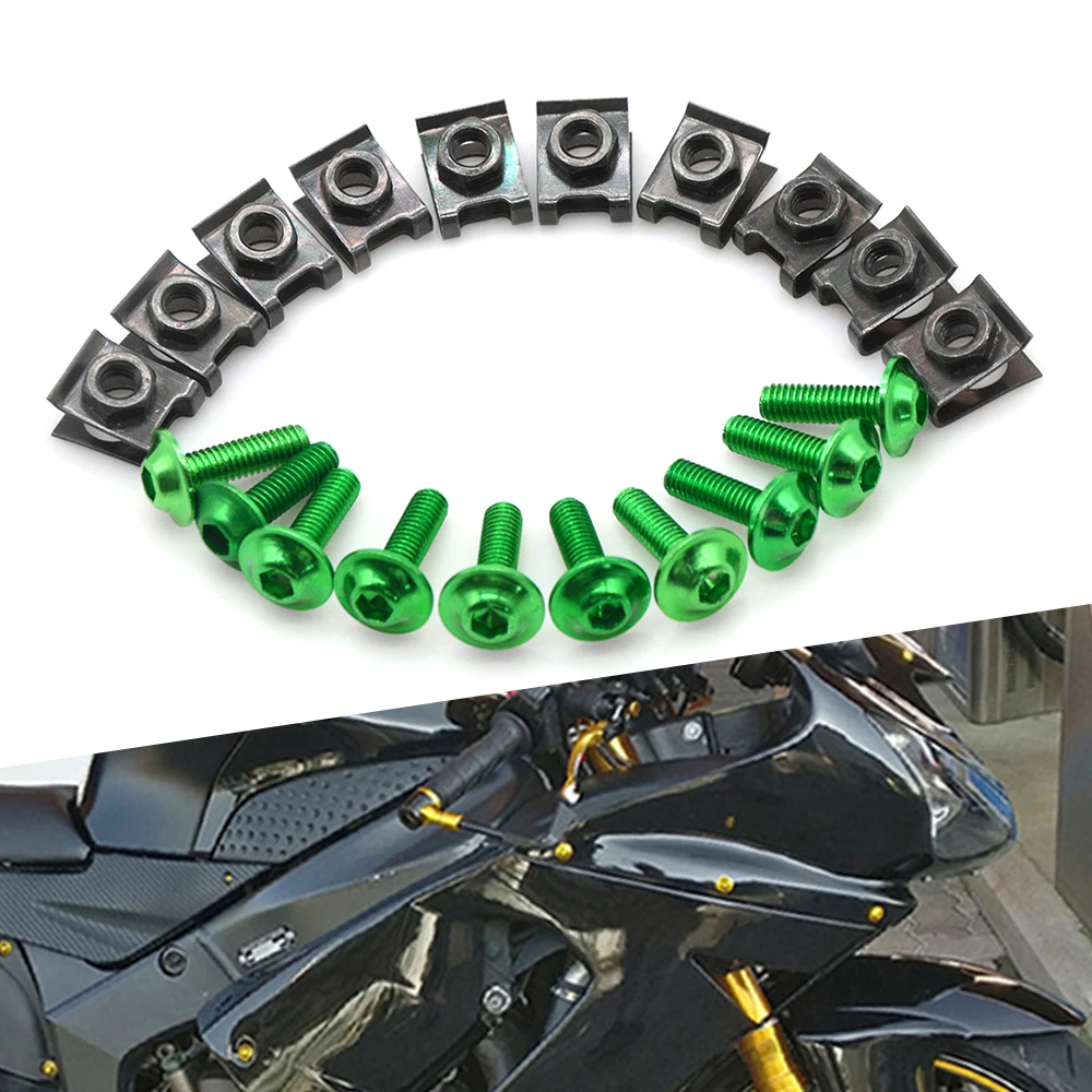 

CNC Motorcycle 6MM Fairing Screw Fastener Clips Body Spring Nut Bolts For Kawasaki ZX7R ZX7RR ZX9 ZX9R ZXR400 ZZR 1200 600 400