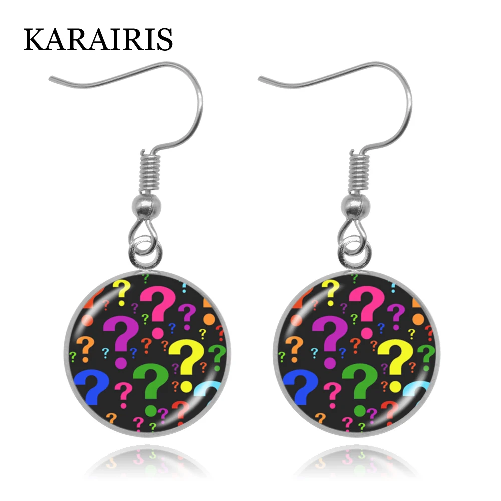 

KARAIRIS Classic Round Rainbow Question Marks Earrings Handmade Glass Dome Pendants Hook Women Girls Earring Jewelry Accessories
