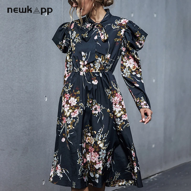 Женское осеннее Цветочное платье богемная шифоновая рубашка с длинным рукавом