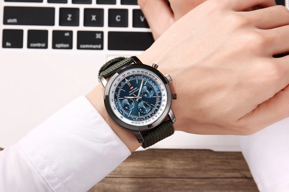 Airplane Sports Military Blue Dial Pilot Calendar Men Wristwatch Chronograph Fashion Casual Brand Army Brown Leather Watches