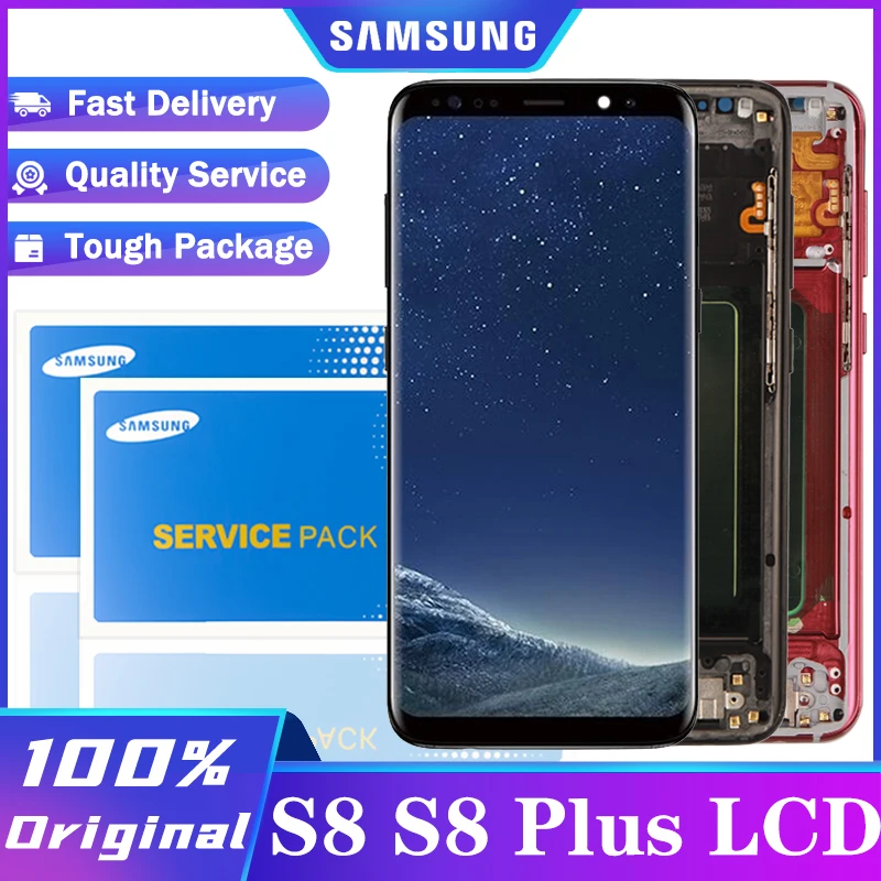 Оригинальный AMOLED дисплей с рамкой для SAMSUNG Galaxy S8 G950 G950F LCD Plus G955 G955F сенсорный экран