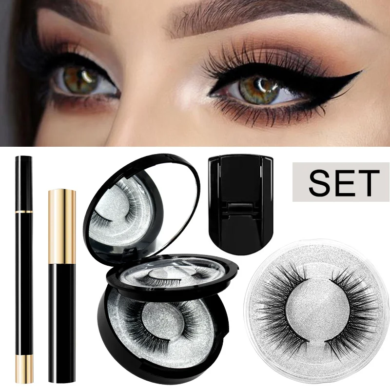 Набор волшебных накладных ресниц Quewel 3 пары липкая подводка для глаз и тушь