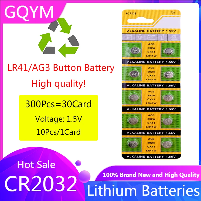 

300PCS AG3 LR41 392A SR41SW 384 LR736 V3GA 192 1.55V Button Battery