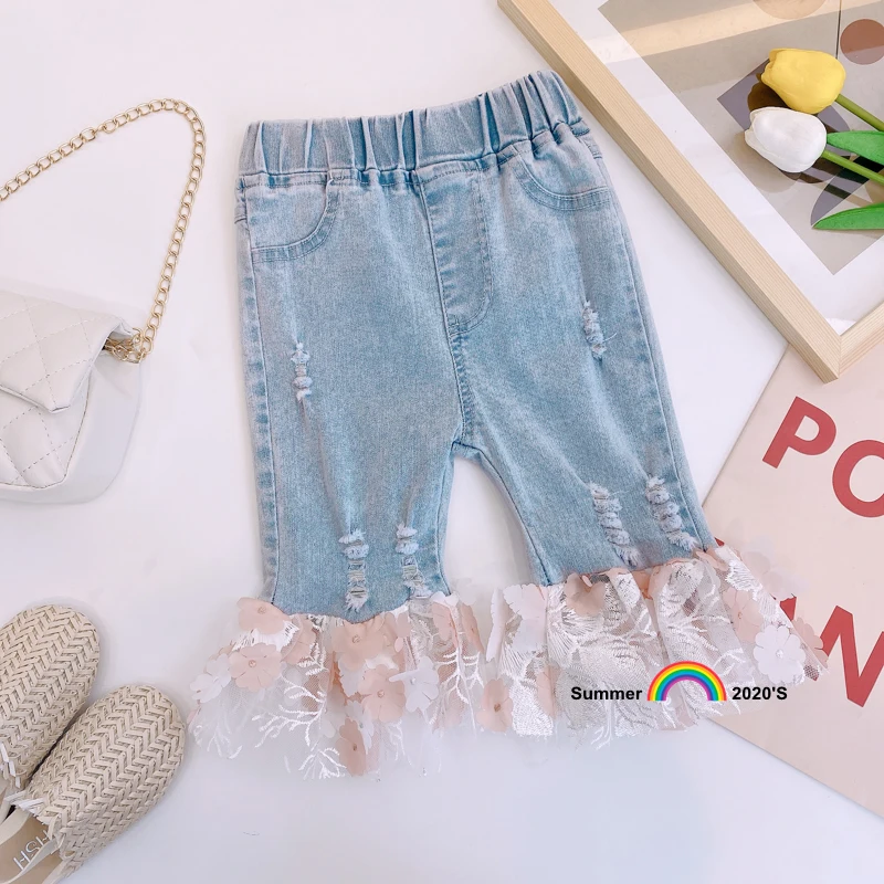 Летние джинсы для девочек детские шорты с рисунком пирата джинсовые модные