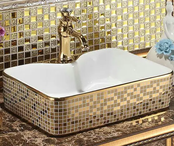 Мозаичная Золотая художественная столешница прямоугольная керамическая