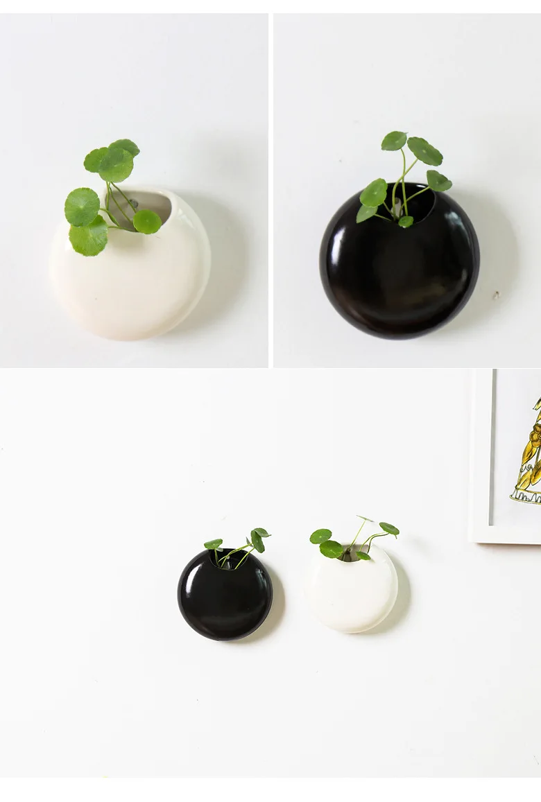 Korean Retro Hydroponic Ceramic Black and White  Wall Hung  Fleshy Flowerpot Simple Plant Pot Office Decor Gardening Creative