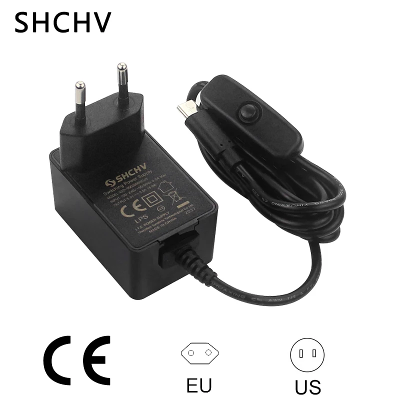 Блок питания SHCHV Raspberry Pi 4 5 В 3 А USB Type-C с выключателем сертификация CE зарядное