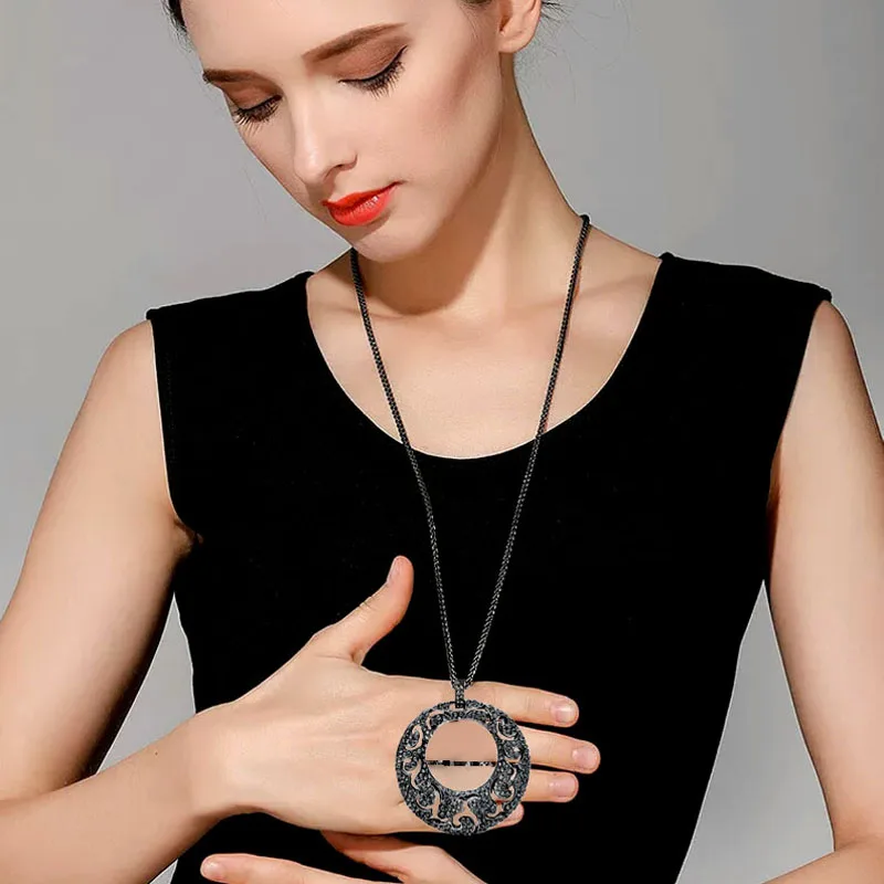 KIOOZOL винтажное классическое длинное ожерелье с полыми искусственными подвесками