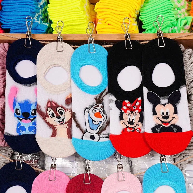 Дышащие ультратонкие носки с героями Диснея для девочек цветные короткие чулки