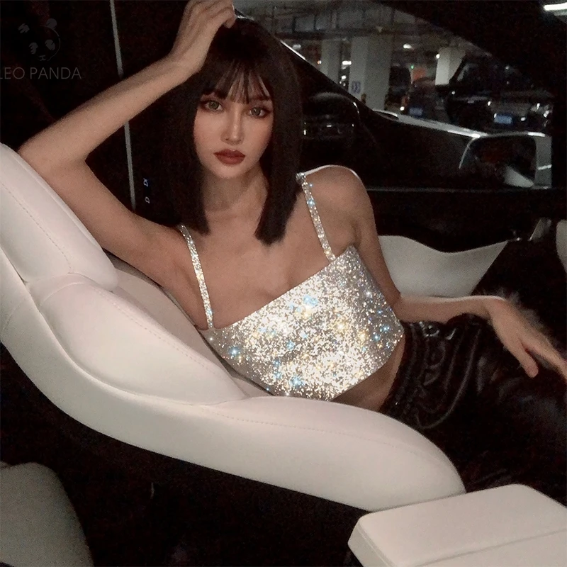 

Женская сексуальная майка, бюстье, бюстгальтер, жилет, укороченный ночной Топ с пайетками, однотонная короткая майка, Топ