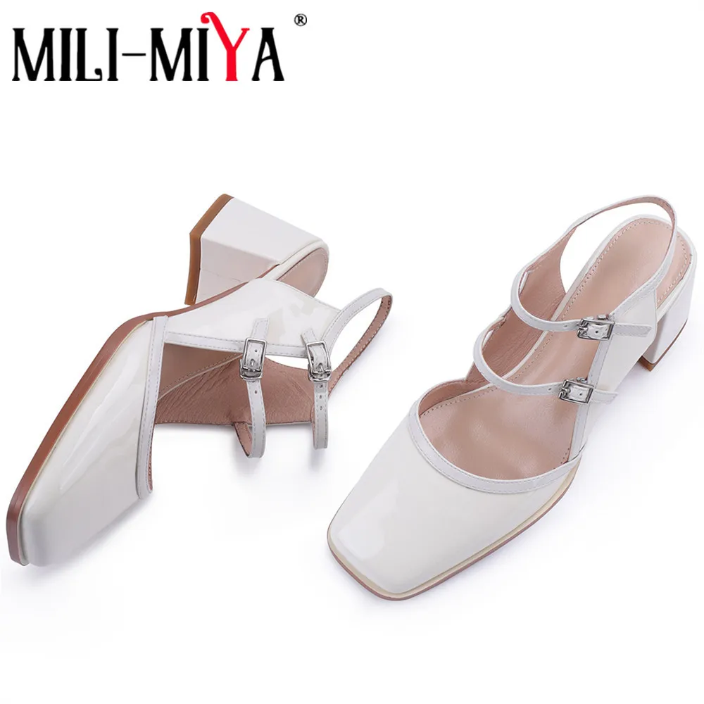 

MILI-MIYA New Arrival Fashion Slingback Women Cow Leather Pumps Thick Heels Buckle Strap Square Toe Spring Summer Shoes Handmade