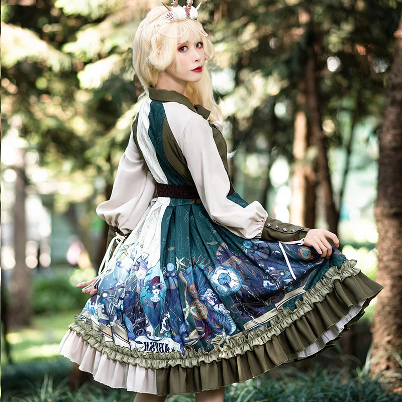

Cherry Love Lolita Skirt Autumn And Winter New Abyss OP Color Matching Court Style