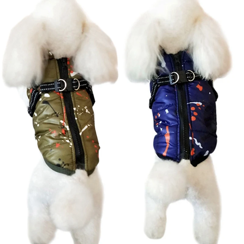 

Large Pet Dog Jacket With Harness Pet Winter Waterproof Coat Chihuahua French Bulldog Printed Vest Clothes Pet Dog Outfits
