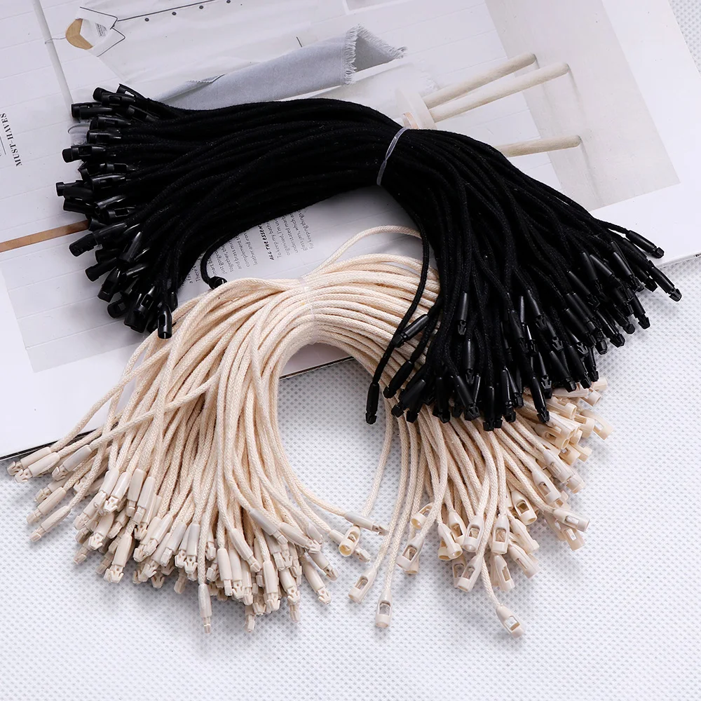 

1000PC /lot Plastic Tag White Beige Black Hang Tag Polyester Rope String Bullet Design Snap Lock Pin Loop Tie Fasteners