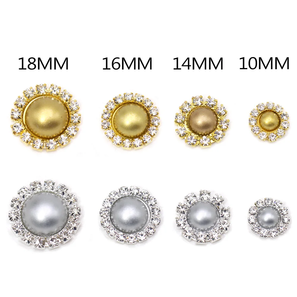 10 шт. Золотая Серебряная жемчужина Стразы с круглыми цветочными пуговицами для