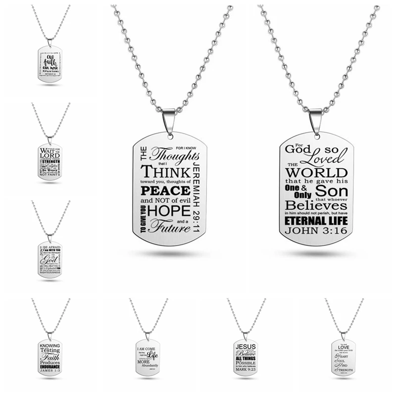 Гравировальный стих из Библии ожерелье нержавеющей стали Вдохновляющие