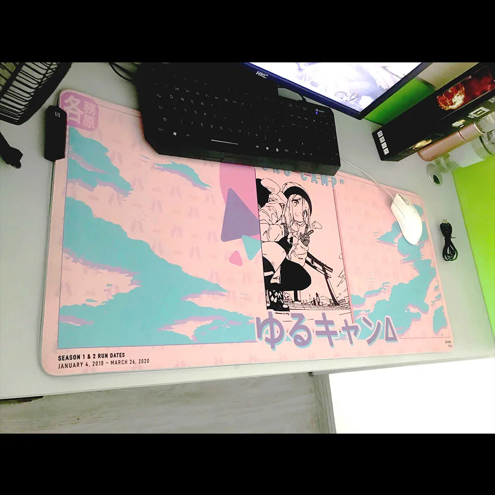 xgz anime yuru camp calendar mouse pad rgb cute girl mouse pad xxl laptop office pc gaming accessories led gaming mouse pad mat free global shipping