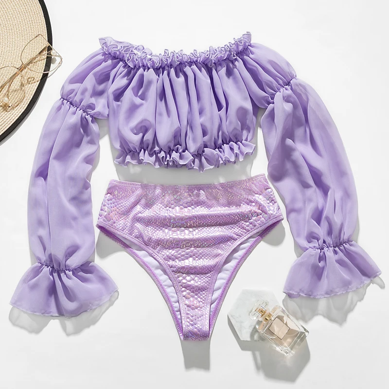 

Long sleeve woman bikinis 2021 mujer bathers White bathing suit Bandeau swimwear women Sexy Brazilian swimsuit female biquinis