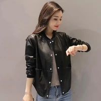 cottonno cotton short leather jacket women spring and autumn 2021 korean loose large size short coat casual leather jacket