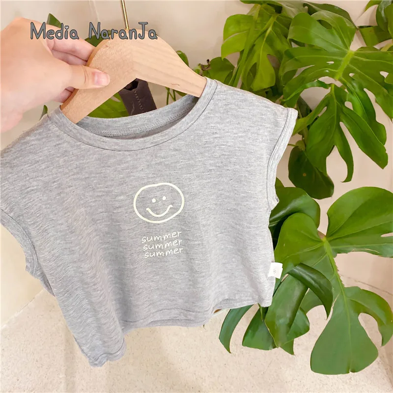 

2021 summer new Korean style smiley tops shirts for boys and girls